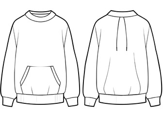 casual  oversized sweater design flat sketch fashion illustration drawing template mock up with front and back view  complete editable colors