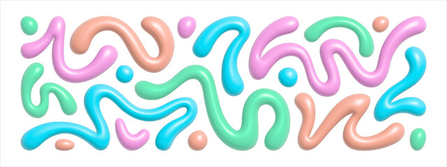 Aufkleber - 3d liquid, organic blobs, y2k style squiggles, groovy doodle wavy stripes inscribed in a rectangle banner shape. Bold scribbles, lines. Plasticine effect. Graphic element, text background, header.