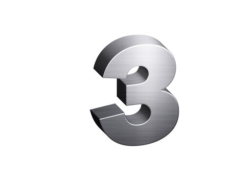 3d Steel Numbers, Alphabet Number Three made of stainless steel material, high-resolution image of 3d font, ready to use for graphic design purposes