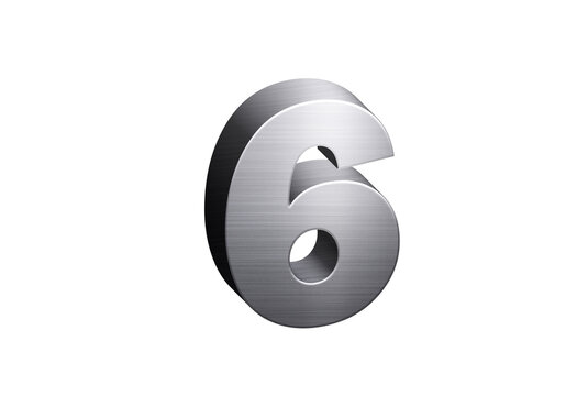 3d Steel Numbers, Alphabet Number Six made of stainless steel material, high-resolution image of 3d font, ready to use for graphic design purposes
