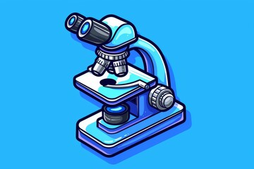 Wall Mural - Detailed vector illustration of a microscope with blue accents on a blue background, emphasizing scientific research and modern laboratory equipment