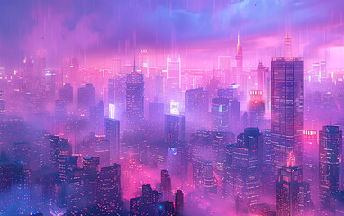 Cyberpunk cityscape in vaporwave style