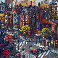 Wall Mural - Isometric pixel art city with big pixels and low resolution