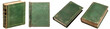 © Kanlayarawit - Mockup of isolated books with blank green cover on a transparent background. Set of 4 classic antique old books in front view and isometric view. Volume 1.