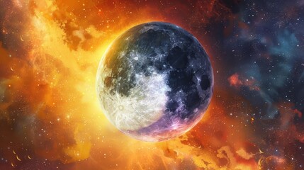 Wall Mural - celestial harmony sun and moon yin yang fusion in cosmic balance digital painting