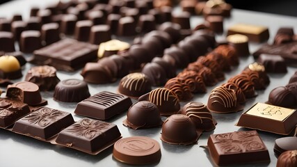 A table of chocolates with a few chocolates on it