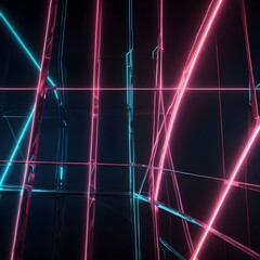 Wall Mural - 3d render, abstract futuristic neon background with glowing ascending lines. Fantastic wallpaper Generative AI 