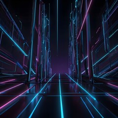 Wall Mural - 3d render, abstract futuristic neon background with glowing ascending lines. Fantastic wallpaper Generative AI 