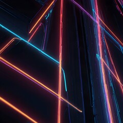 Wall Mural - 3d render, abstract futuristic neon background with glowing ascending lines. Fantastic wallpaper Generative AI 