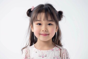 Wall Mural - Asian smiling little girl portrait isolated on white