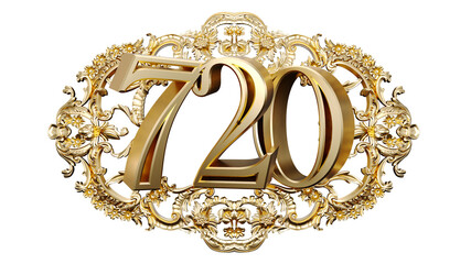 Wall Mural - golden number seven hundred twenty in the center of decorative golden vintage frames, number 720