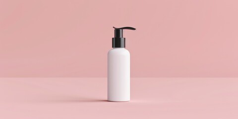 Canvas Print - A white bottle of lotion sits on a pink background