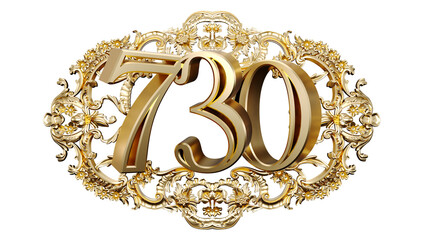 Wall Mural - golden number seven hundred thirty in the center of decorative golden vintage frames, number 730