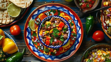 Poster - Authentic mexican beef and vegetable dish with colorful presentation and fresh ingredients
