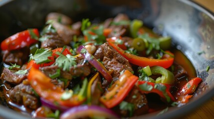 Poster - Authentic mexican beef and vegetable dish with colorful presentation and fresh ingredients