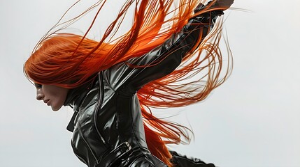Wall Mural - Rebellious Woman with Red Hair in Motion