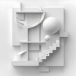 © jodkung - Minimalist 3D Geometric Architectural Composition with Clean Lines and Shapes on White Background