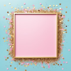Wall Mural - golden blank frame background with confetti glitter and sparkles with space for design product or text