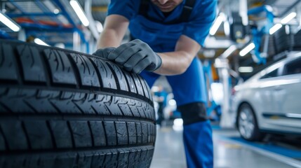 The mechanic with car tire