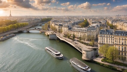 Wall Mural - shows the Eiffel Tower in the distance with a river in front of it