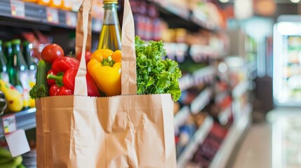 Poster - Healthy grocery haul: fresh produce in eco-friendly paper bag from supermarket