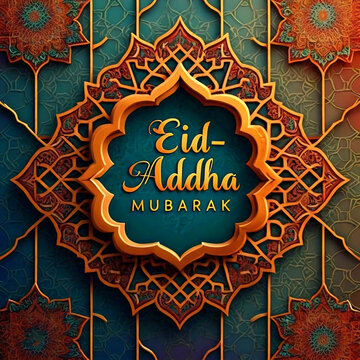 Qurban in Eid Al Adha Mubarak with Mosque, Stars and Lanterns as Background.