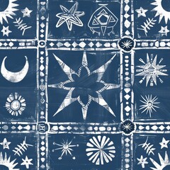 Wall Mural - Indigo Starry Night: Celestial and Geometric Pattern Design