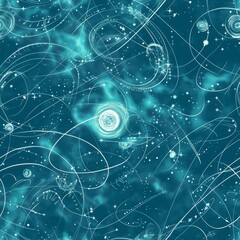 Wall Mural - Enchanting Turquoise Galactic Space Illustration with Whimsical Elements