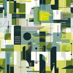 Wall Mural - Abstract Geometric Shapes and Patterns in Modern Green Hues Design
