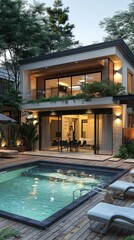 Wall Mural - Modern house with swimming pool