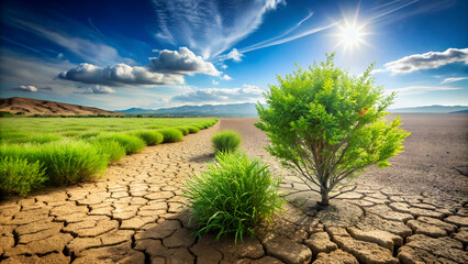 Wall Mural - arid environment and a lush green environment