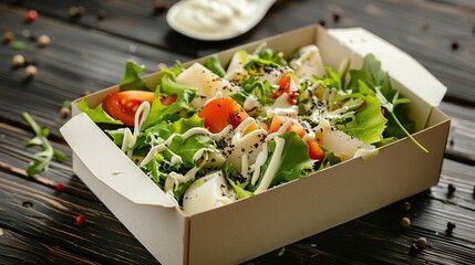 Poster - Take away Salad Box with Mayonnaise and Black Pepper Dressing. Generative Ai