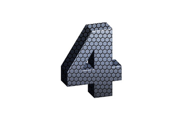 Wall Mural - 3d Steel Numbers, Alphabet Number Four made of stainless steel material, high-resolution image of 3d font, ready to use for graphic design purposes