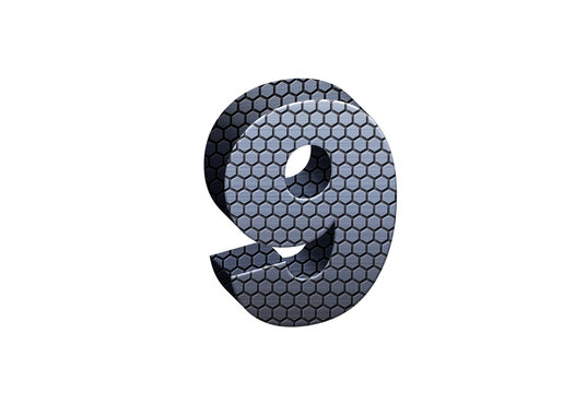 3d Steel Numbers, Alphabet Number Nine made of stainless steel material, high-resolution image of 3d font, ready to use for graphic design purposes