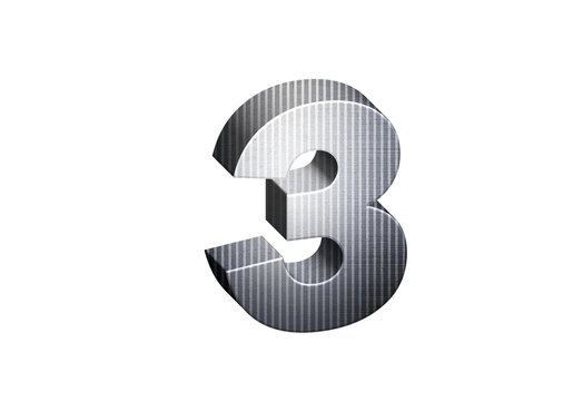 3d Steel Numbers, Alphabet Number Three made of stainless steel material, high-resolution image of 3d font, ready to use for graphic design purposes