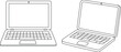 © Saly - Illustration of a cute laptop isolated on white background coloring page. Black and white outline vector cartoon colouring book