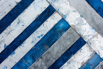 Wall Mural - Elegant blue and white geometric layers with gleaming silver accents abstract artwork