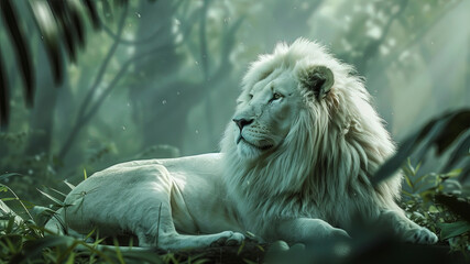 close up of a lion in the jungle, portrait of a lion, lion in the forest