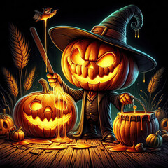 Wall Mural - Halloween jack o lanterns on various creepy background