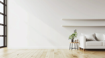 Wall Mural - Modern living room interior with blank space and empty wall.