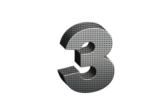 3d Steel Numbers, Alphabet Number Three made of stainless steel material, high-resolution image of 3d font, ready to use for graphic design purposes