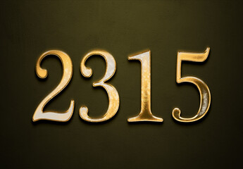 Old gold effect of 2315 number with 3D glossy style Mockup.	