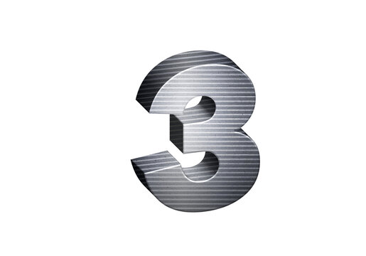 3d Steel Numbers, Alphabet Number Three made of stainless steel material, high-resolution image of 3d font, ready to use for graphic design purposes