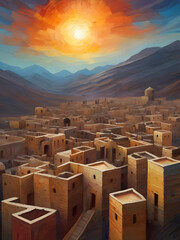 Wall Mural - Yemen Cubism Country Landscape Illustration Art	