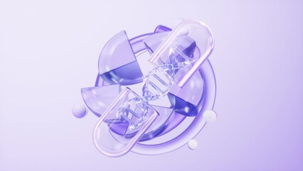 Canvas Print - Medical capsule with purple glass background, 3d rendering.