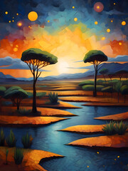 Wall Mural - Zambia Cubism Country Landscape Illustration Art	