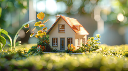 Wall Mural - Intimate Housing Negotiation Miniature House in Sharp Detail Amidst Conversations