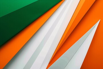 Wall Mural - Elegant abstract geometric presentation in green, orange, and white tones with modern design style