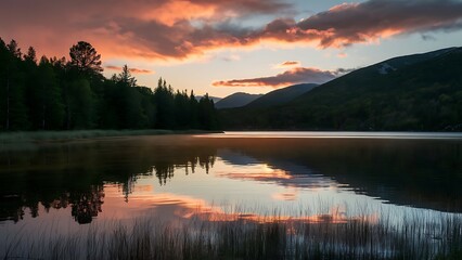 Wall Mural - tranquil mountain lake at sunset summer landscape