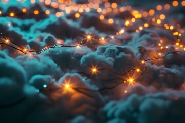 Poster - Internet server glowing cables in the cloud interwoven background, AI generated